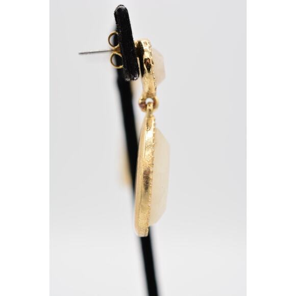 Banana Republic Dangle Earrings Dangle White Crystal Faceted Gold Chunky BinAK - Picture 8 of 12